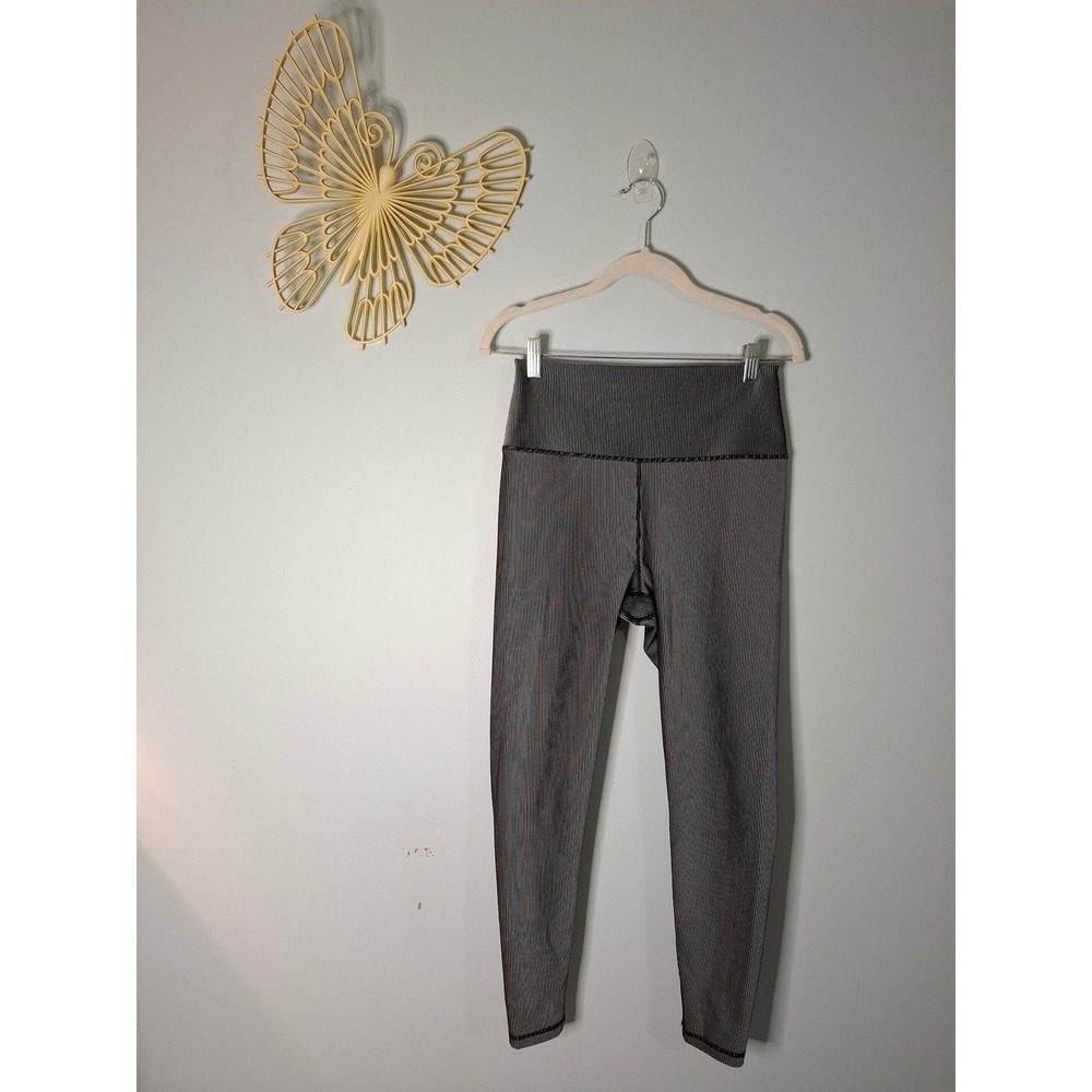 Spiritual Gangster Pinstripe High Waisted Leggings Black White Hamsa Size L
